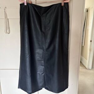Classic Black Faux Leather Midi Skirt—NEW WITH TAGS